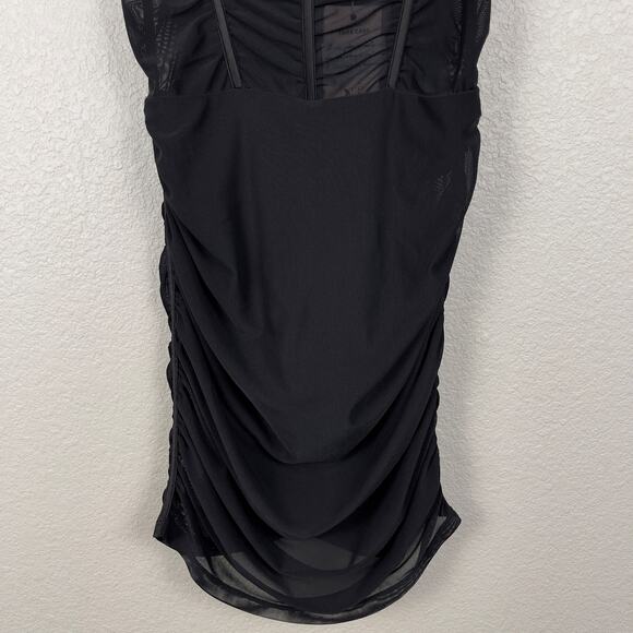 Oh Polly Sheer Perfection Mesh Corset Underwired Mini Dress Black 4 Ruched NWT - Picture 8 of 16